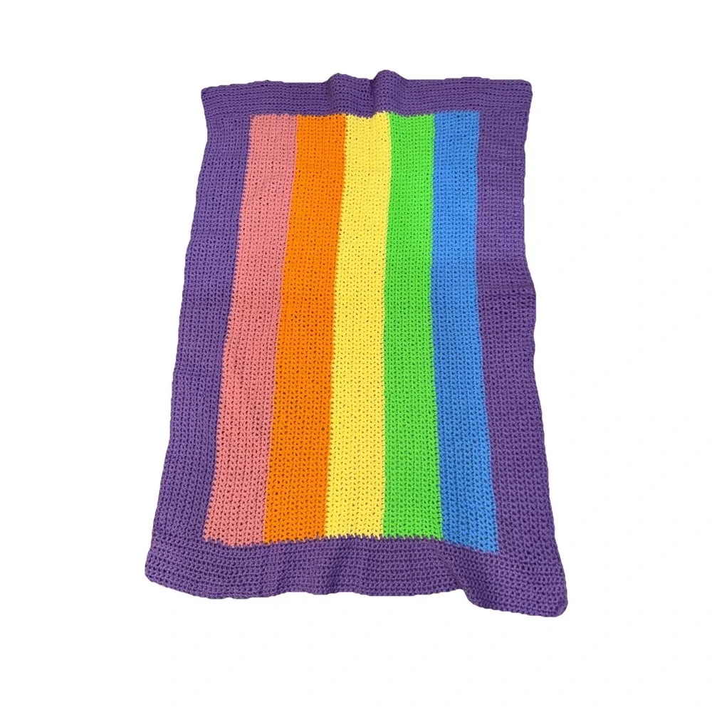 Handmade Thick Warm Pride Rainbow Multicolor 62X41 Crochet Afghan Blanket Throw